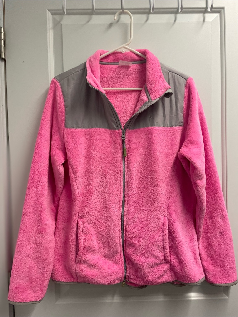 Women’s Pink Full‑Zip Fleece Jacket with Gray Yoke